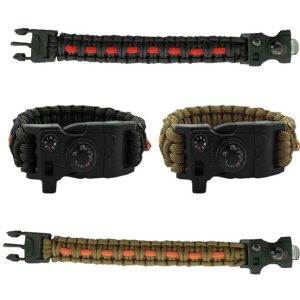 Bracciale in Paracord con acciarino, bussola, e fischietto